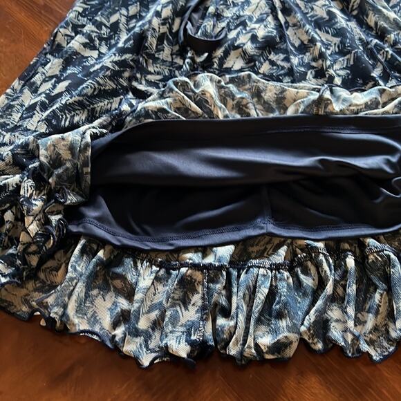 ILE Size 12 Navy & Beige Print Stretch Knit Dress with Tie Belt NWT Sleeveless - Picture 6 of 10